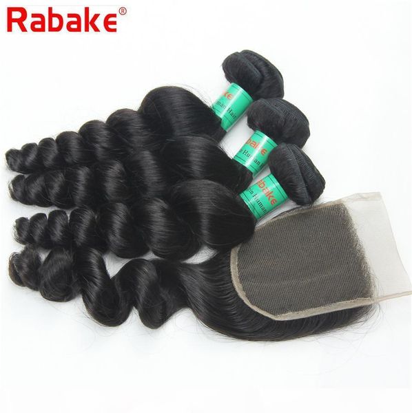 

rabake 8a quality brazilian virgin hair bundles with lace closure brazilian loose wave human hair weave extensions with 4x4 lace closure, Black;brown