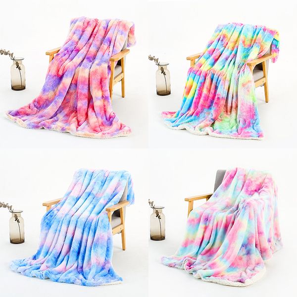 4 стиля Rainbow Rans Booket Новый Tie-Dye Одеяло Одеяло NAP ОБОРУДОВАНИЕ 130 * 160 см / 160 * 200см 2 Размеры Dropship XD24373