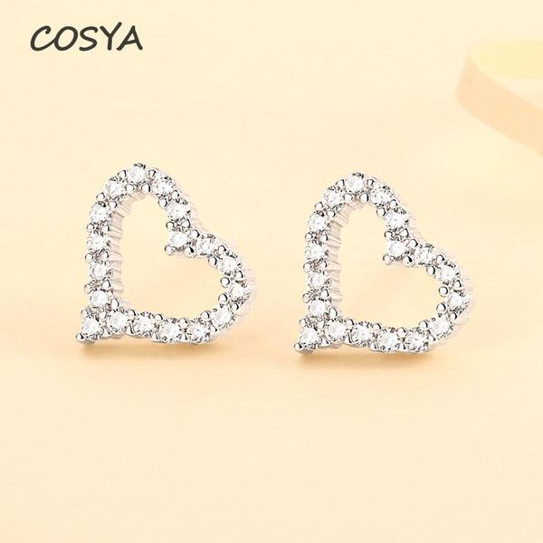 

stud cosya heart rose gold high carbon diamond romantic women engagement earrings 100% 925 sterling silver shinning jewelry, Golden;silver