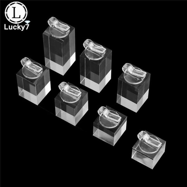 

7pcs/lot acrylic ring display stand cylindrical and square ring jewelry stand black white clear color counter display prop, Pink;blue