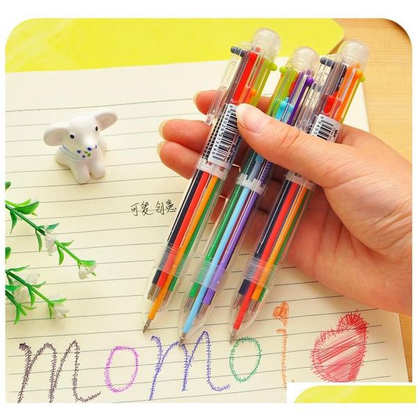

novelty 6 in 1 colorful pens simple solid multifunction multicolor ballpoint pen school student stationery colorful refill pens upxih
