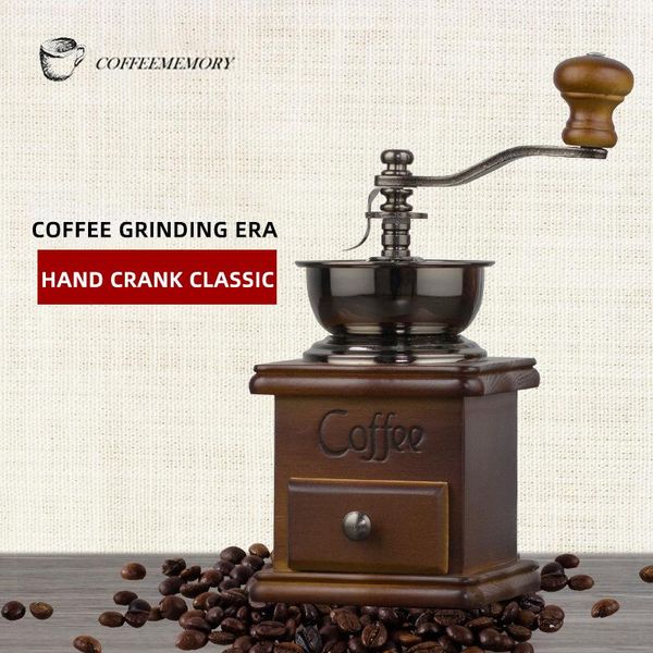 

manual coffee grinder classical wooden stainless steel retro coffee spice mini burr mill wheel machine kitchen accessories