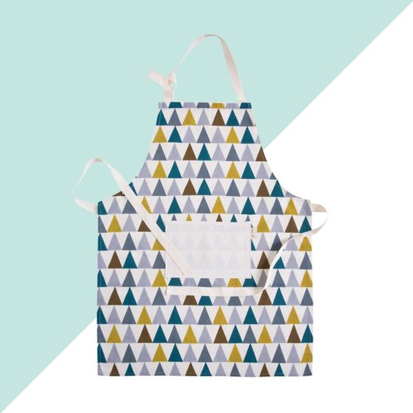 

japanese style cotton linen printed apron oilproof and dirt proof hanging neck apron kitchen cooking (colorful triangle pa