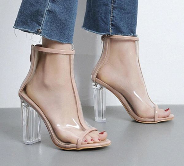 

2019 summer new transparent thick with cool boots crystal with sandals high heel fish mouth shoes tide female #ru3y