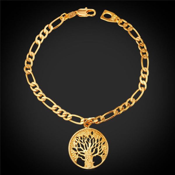 

life tree figaro chain bracelet for men/women gold/silver color charm necklace wholesale jewelry 2020 h118, Black