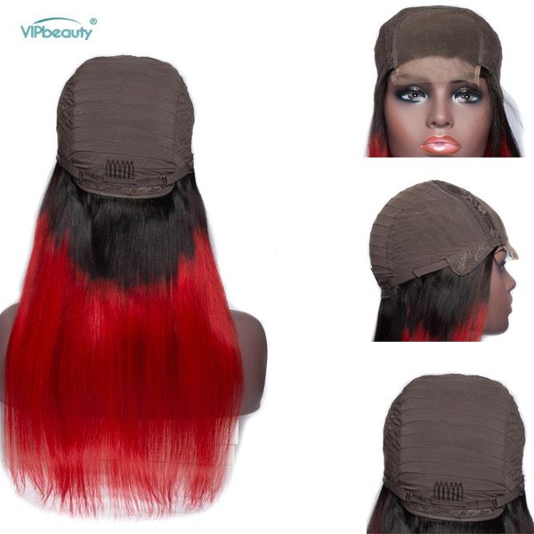 

lace wigs vipbeauty 1b-red brazilian straight human hair 4x4 frontal 150 density remy for black women, Black;brown