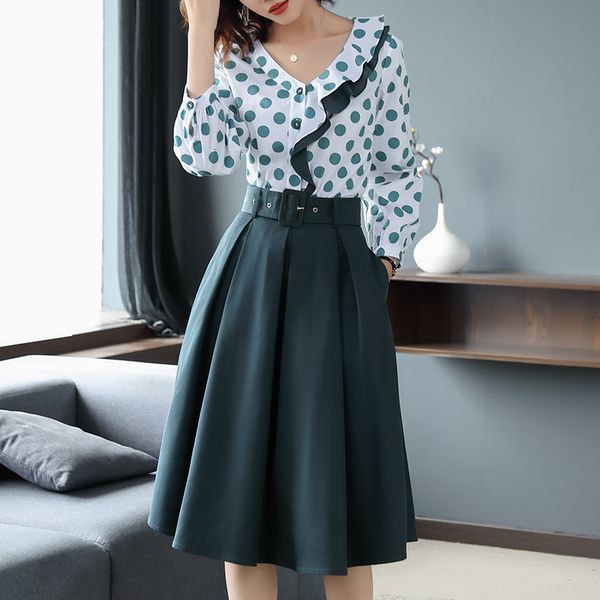 

dot of two pieces and long skirt sets clothes with women's skirts together r7ma, White