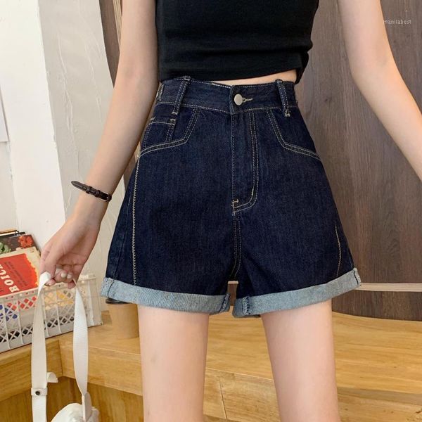 

2020 summer new women high waist was thin personality curled wide legs simple denim shorts shorts women tide, White;black