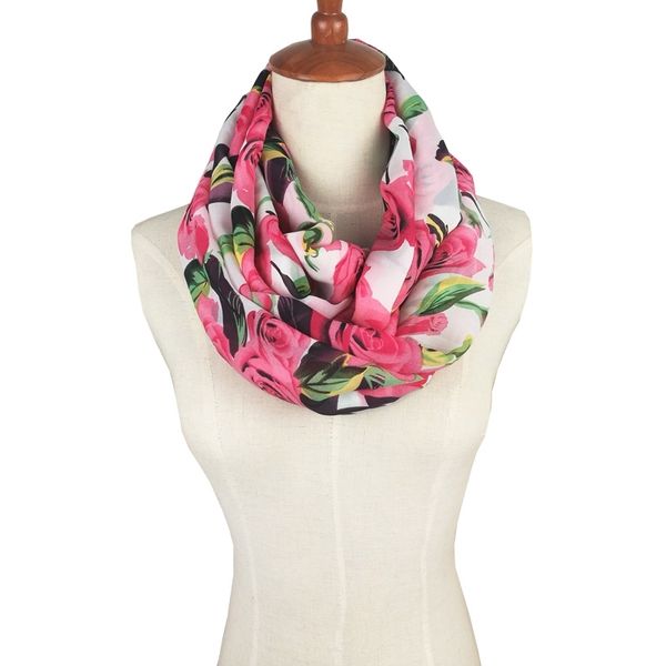 

design women scarf floral print silk chiffon soft wrap infinity loop tube scarf flowers pattern color bandana scarves t200429, Blue;gray