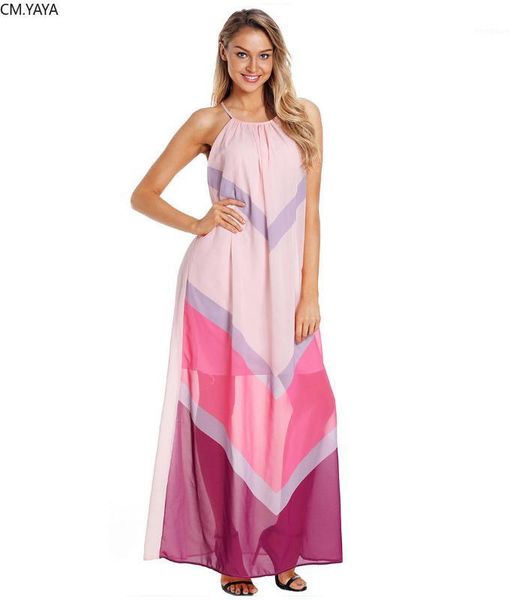 

2020 summer long dress women halter striped print beach chiffon bodycon night club party bandage street maxi dresses gl18061, Black;gray