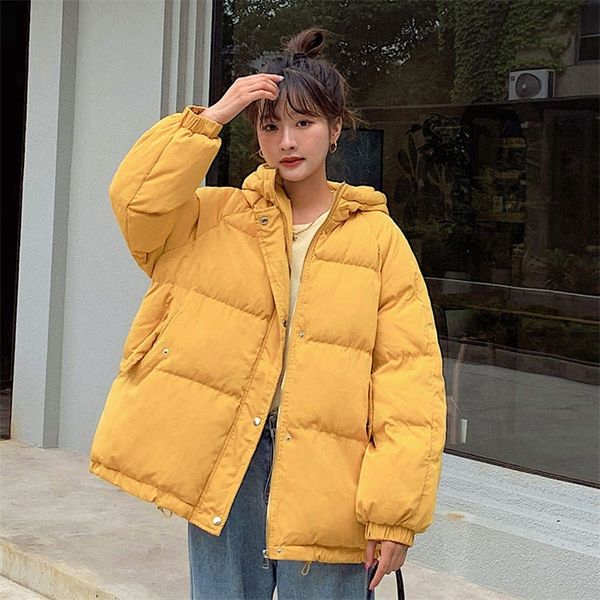 Algodão Womens Winter Casaco New Solta Oversize Jaqueta de Inverno Mulheres Amarelo Com Capuz Puffer Jaqueta Casual Parka Quente Mulheres C6623 201214