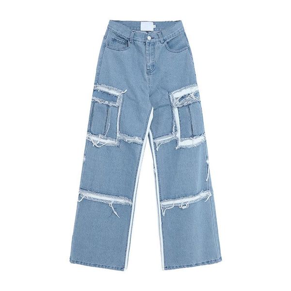 

2020 new fashion spring and summer high full length straight jeans woman, Blue
