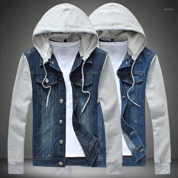 

spring aautumn men's hooded outwear cowboy jackets clothing large size jacket coat men button casual patchwork blue denim jacket1, Black;brown