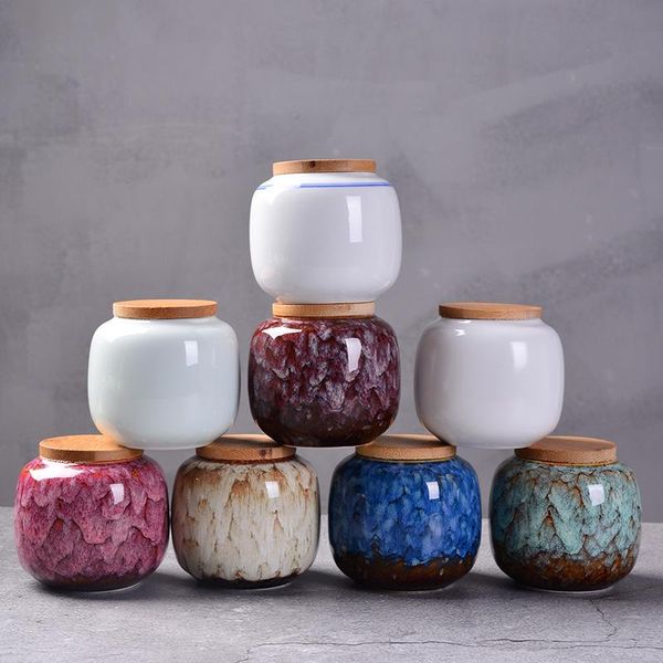220ml estilo chinês de armazenamento de cerâmica frasco frasco colorido caddies contentores cozinha portátil viagem candy café lanches frasco