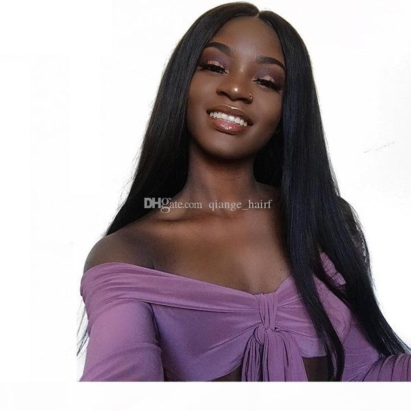 

straight long lace front human hair wigs brazilian remy hair wig for black women pre plucked with baby hair, Black;brown