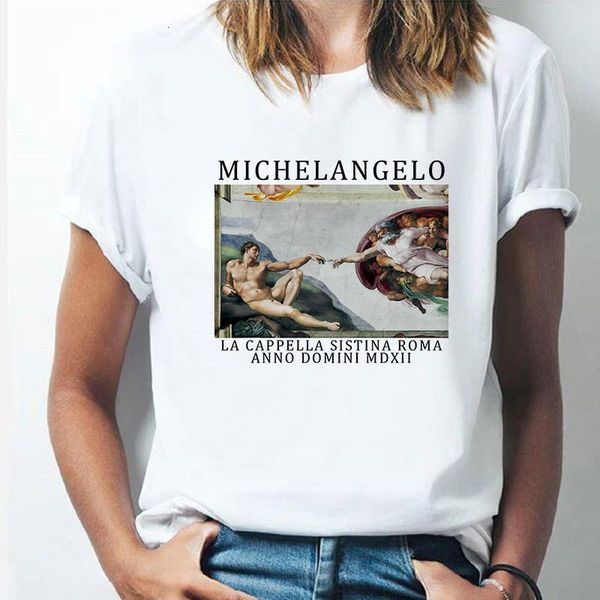 

michelangelo print funny women t shirt short sleeve casual white tshirts spoof grraphic tees for girls ladies women