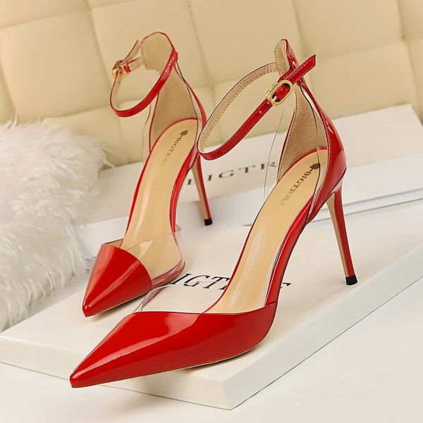 

2021 new european and fashion super heels, high-heeled mouth-print tip club, hollow field, sandals mjth, Black