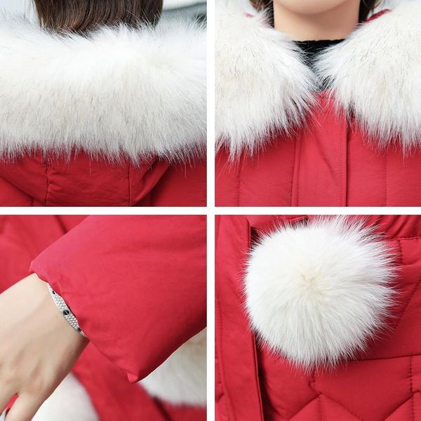 

thick big fur women long down parkas slim winter jacket women hooded coat new cotton padded jackets female1, Black
