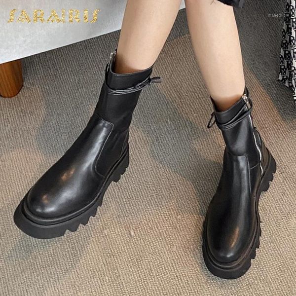 

sarairis 2020 new arrivals platform comfortable shoes ladies boots female zip up ins dropship motorcycle boots woman shoes1, Black