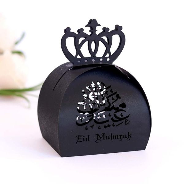 

10 200pcs eid mubarak candy gift boxes laser cut hollow crown candy box for islamic muslim ramadan sweets gift boxes bags bbythh
