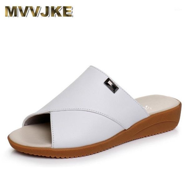 

mvvjke women slipper flat sandals geunine leather peep toe woman sandals ladies mules summer shoes big size 34-431, Black
