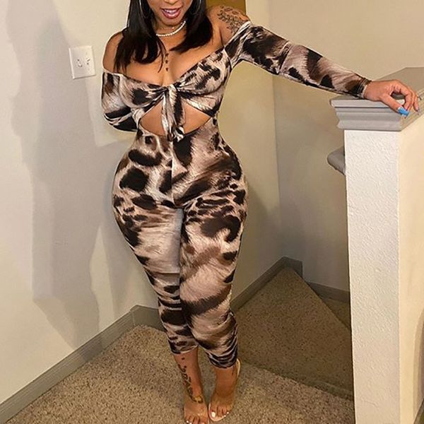 

women jumpsuit playsuit female party off shoulder long sleeve rompers fashion print hollow out bodycon bodysuits omsj t200509, Black;white