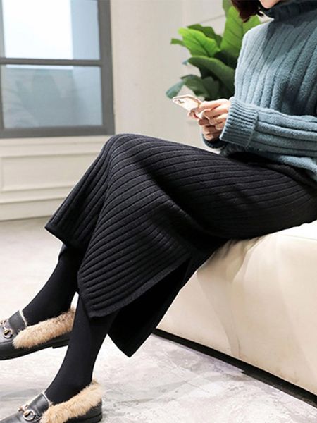 

pregnant women's clothing knitted winter thickening spring and autumn bottoming skirt, White