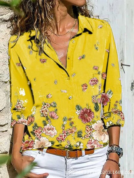 

spring autumn shirt blouse female new style turn-down collar single breasted fashion print boho office clothes women shirt, White