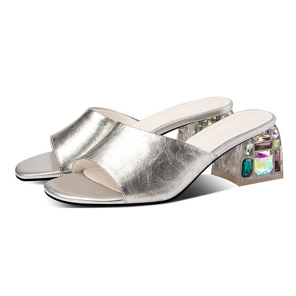 

2021 new selling genuine leather women's sandals strass high heels open toe woman as party shoes 34-42 dcf0, Black