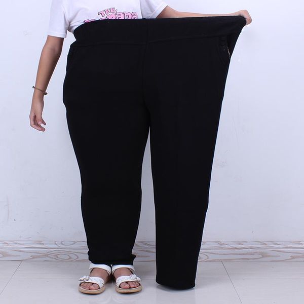 

extra large size 7xl middle-aged women trousers elastic high waist loose mother pants spring autumn elegant black stretch pants, Black;white
