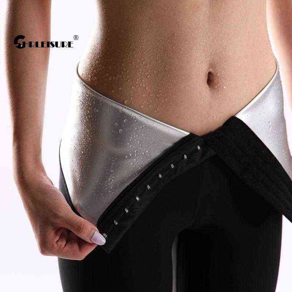 Chrleisure Silver Surface Leggings para mulheres perda de peso cintura alta fitness calças de yoga shapewear abdômen leggings de suor H1221