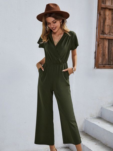 

butterfly sleeve hidden pocket wide leg jumpsuit m0sg#, White