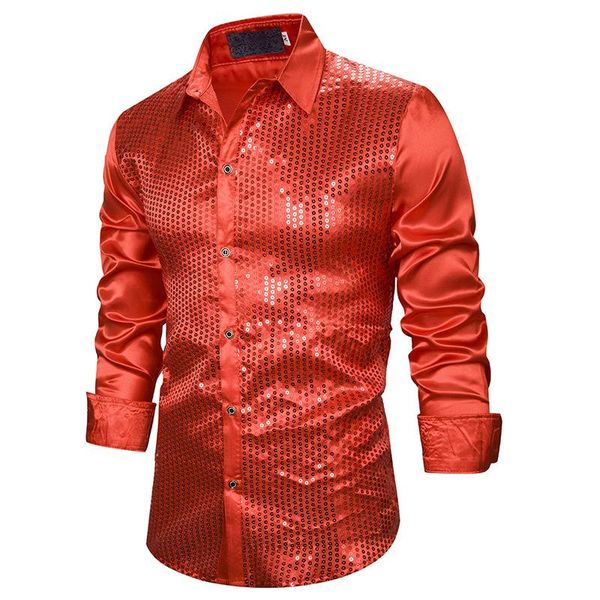 

men's casual shirts red sequin shirt men stage singer prom 2021 brand slim fit long sleeve mens dress nightclub glitter chemise homme, White;black