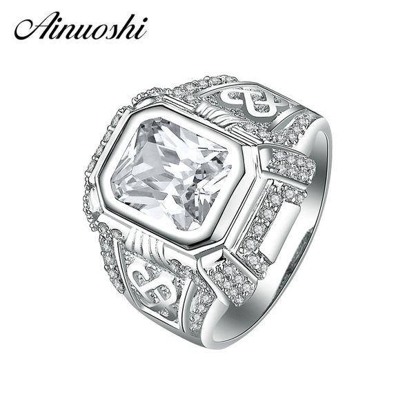 

ainoushi 925 sterling silver luxury men rings wedding engagement anniversary sona silver rings classic men trendy gifts y200106, Slivery;golden