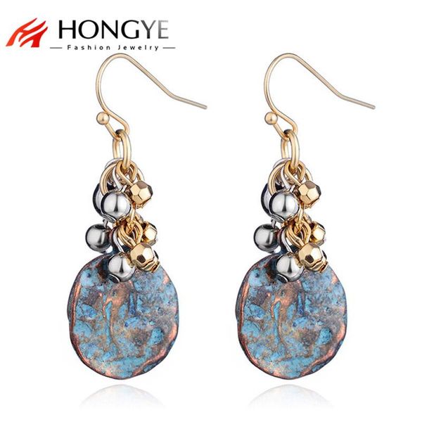 

dangle & chandelier hongye retro jewelry copper green multiple small ball tassel round drop earrings women vintage fashion brincos, Silver