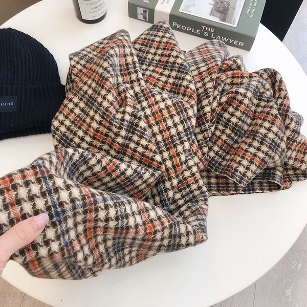 

2020 british plaid scarf women's autumn and winter cashmere imitation thickened warm long versatile shawl klwe, Blue;gray