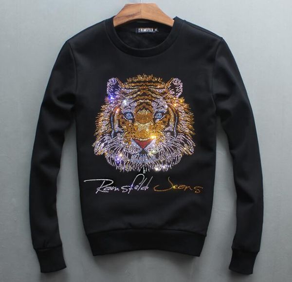 

of 2020 autumn hoodies new male head around neck sweatershirt tiger diamonds young hoody leisure youth f78t, Black