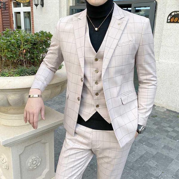 

men's suits & blazers (jackets+vest+pants) 2021 fashion men's spring pure cotton business suits/male slim fit groom dress, White;black