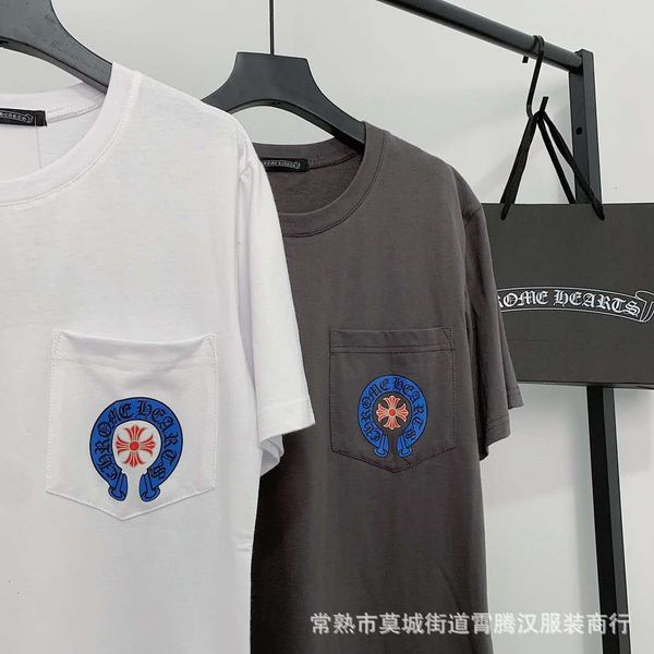 

new summer round neck fashion brand couple style ch crocking color flower horseshoe print short-sleeved t-shirt 12dy, Black