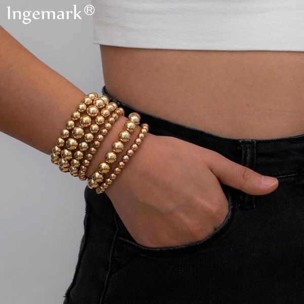 

unique gypsy big beaded chain bracelets set for women charm boho vintage elastic rope link bangle charm friends hand jewelry, Black