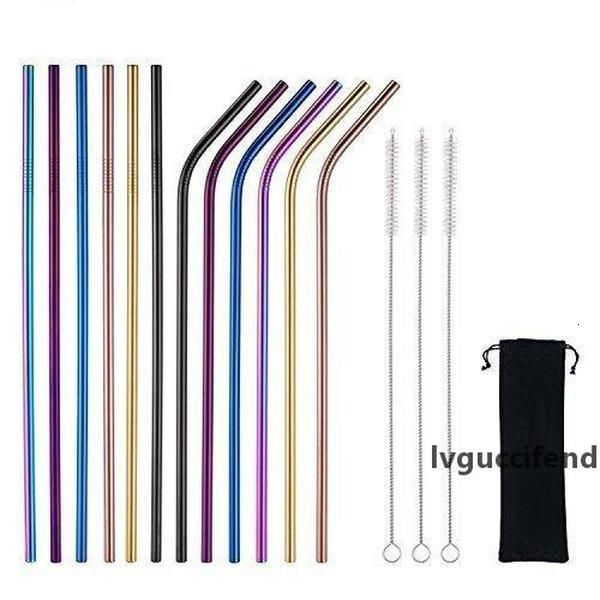 

6*215mm 304 stainless steel bent & straight reusable straws colorful metal straw for party wedding bar drinking toolsoutletzjej