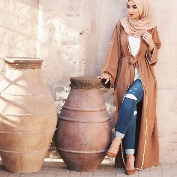 

muslim open abaya beading maxi dress cardigan full-length long robe gowns tunic kimono jubah ramadan dubai arab islamic clothing1, Red