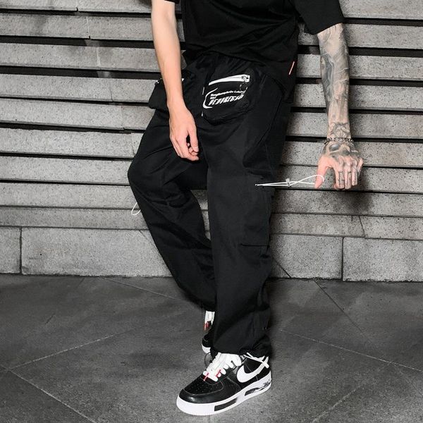 

guochao functional wind overalls men's fashion brand personalized trend hip hop loose multi pocket sports casual pants, Blue
