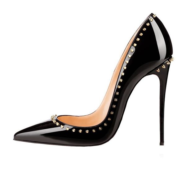 

hating fashionable shoes rivets high heels, Black