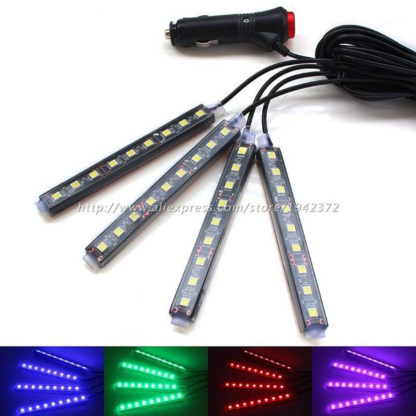 

rgb car interior lights 12v blue /white /pink /red colorful 9 led decorative floor lamp strip for all cars car styling1