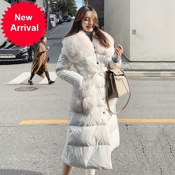 

winter parka coat women 2020 new bright cotton coats female long warm slim down overcoat womens big fur collar jackets, Black