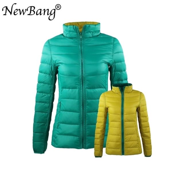 Newbang 4xl 5xl 6xl Mulheres para baixo Casaco Ultra Light Down Jacket Mulheres com Saco de Carry Travel Double Side Reversible Jackets Plus 200923