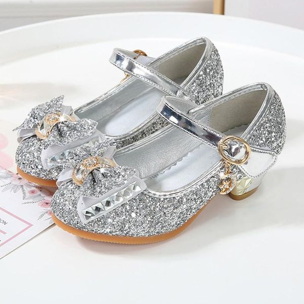 

children princess shoes 2020 new girls sequins girls wedding party kids dress shoes for pink / silver school 24#-35#, Black;grey