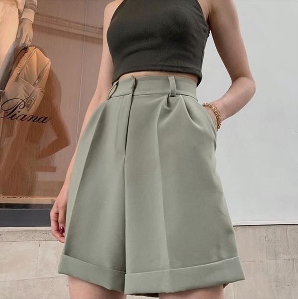 

casual high waist womens shorts wide leg cotton loose shorts women zipper pockets 2021 summer suit for women office lady, White;black