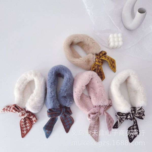 

personali han feng plush knitting stitching children's bandage scarf autumn winter cute boys and girls imitation mink neck, Red;brown